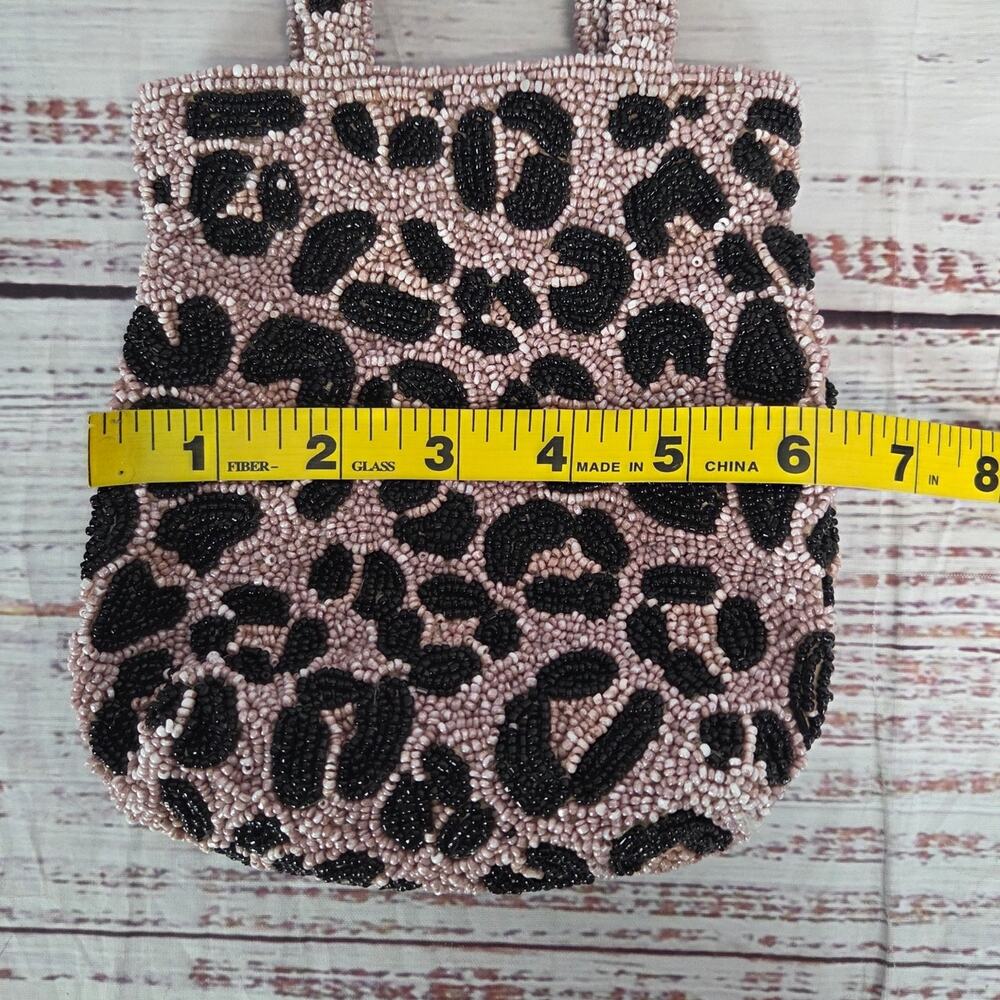 Moyna Beaded Demi Cheetah Handbag Clutch Pink Black Glam Holiday Party Coquette - Picture 6 of 9